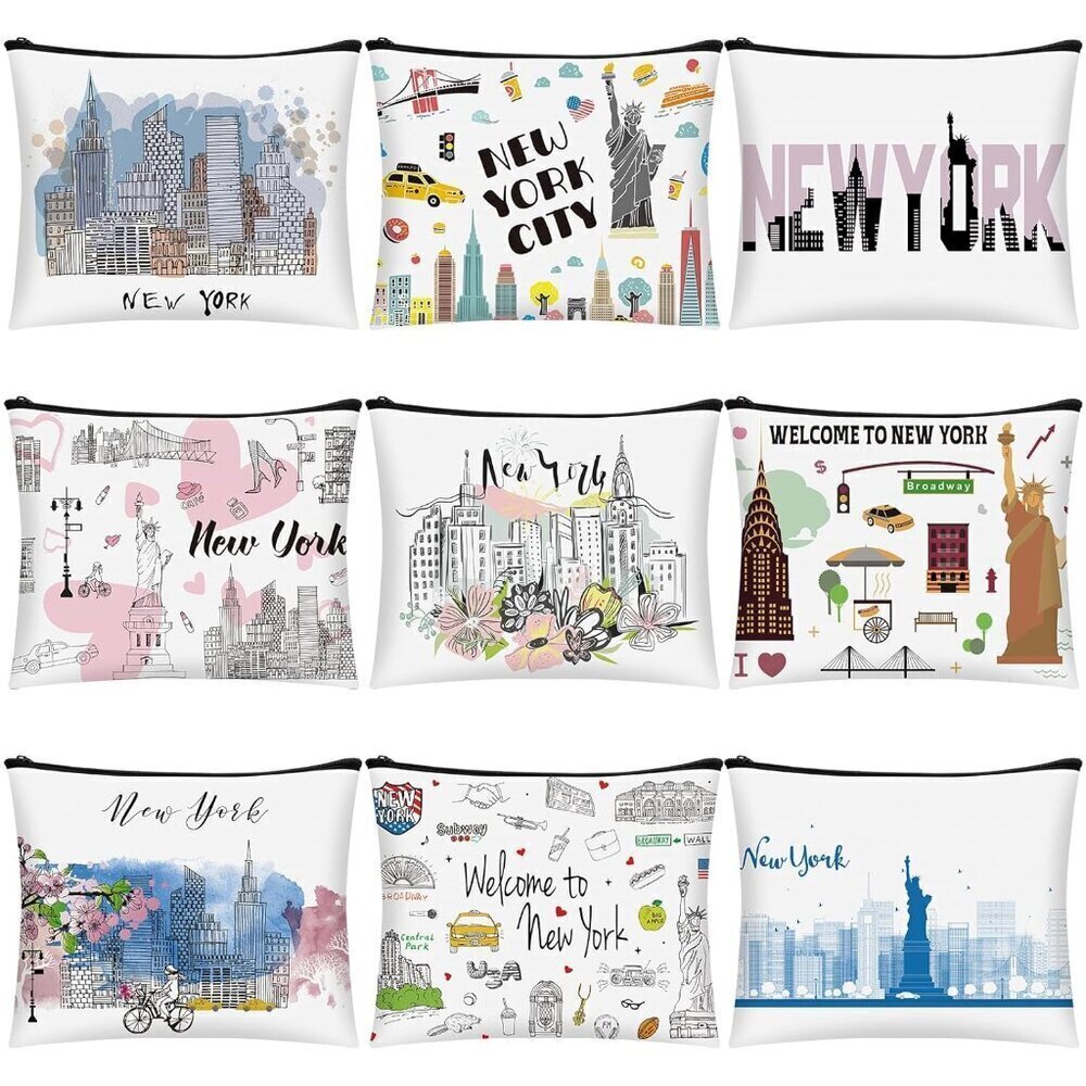 9 Pcs New York Cosmetic Bag New York Souvenir Zipper Pouch Los Angeles Souvenir